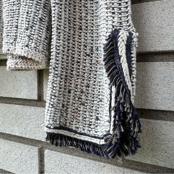 NIC+ZOE Fringe Trim Open Front Textured Knit Jacket Medium Charcoal Cream - Picture 6 of 8